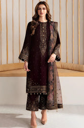 KP902-Winter Velvet Unstitched 3PCs Embroidered Dress With Organza Dupatta